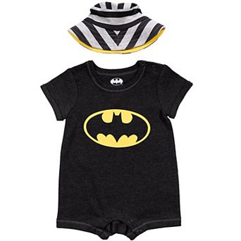 DC Comics Justice League Batman 2 pc Romper and Sun Hat Set