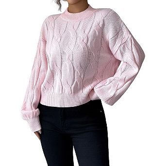 XuBa Women Elegant Cable Knit Pullover Long Sleeve Sweater