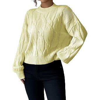 XuBa Women Elegant Cable Knit Pullover Long Sleeve Sweater