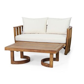 Outdoor Loveseat Set Acacia Wood Patio Furniture Curved Frame 2 pc Patio Set With Coffee Table
