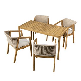 KWPZQEB 5 pc Outdoor Rectangular Table & Cushions Dining Chairs for Backyard, Deck