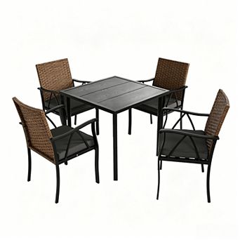 KWPZQEB 5 pc Outdoor Furniture with 1 Square Dining & 4 Wicker Chairs for Backyard, Deck, Balcony