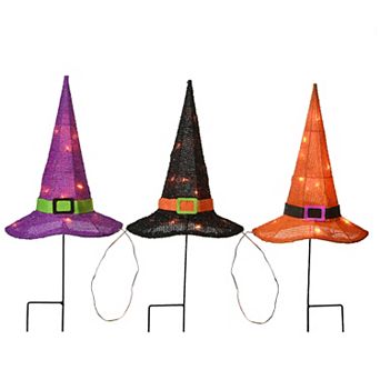 23 in Multicolor Witch Hats Garden Stakes with LED Lights
