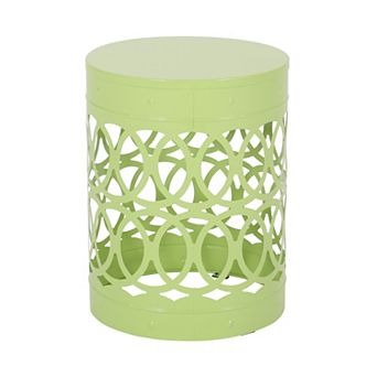 Green Metal Side Table Compact Round End Table for Patio Garden Balcony Outdoor