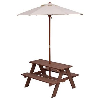 Outdoor Kids Picnic Table Bench Set w Umbrella for Garden