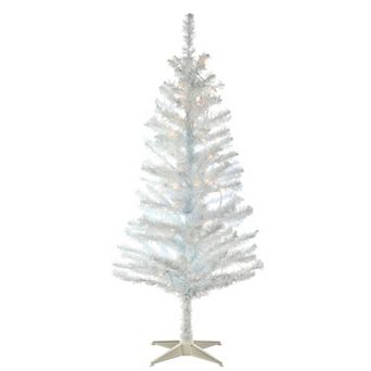 4ft. White Iridescent Tinsel Tree with Clear Lights