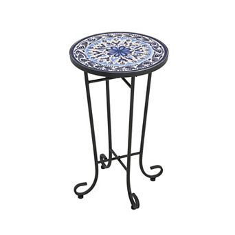 KWPZQEB French Country Side Table with Colorful Ceramic Top & Metal Frame for Indoor, Outdoor