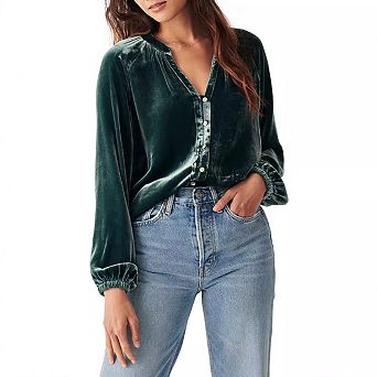 Women's V Neck Long Sleeve Shirt Blouse Casual Work Top