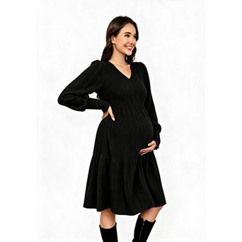 Women's Maternity V Neck Long Sleeve Pullover Sweater Dress