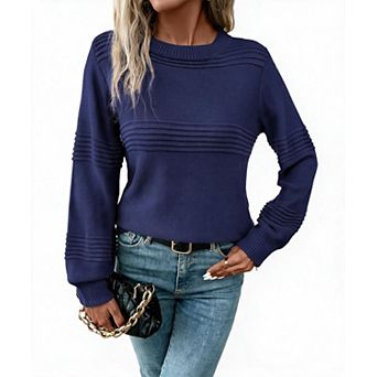 Women's Crew Neck Long Sleeve Casual Knit Pullover Sweater