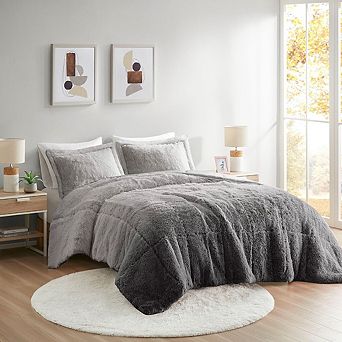 GDFStudio Twin/Twin XL Ombre Shaggy Long Fur Comforter Mini Set with Faux Mink Reverse