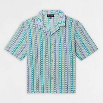 Ocean Escape Button-Down Textured Knit Short Sleeve Shirt - Multicolor
