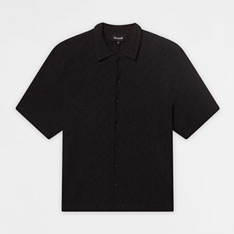 Textured Honey Comb Button Down Shirt - Black