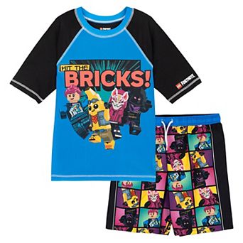 LEGO Fortnite Short Sleeve Rash Guard and Swim Trunks Set