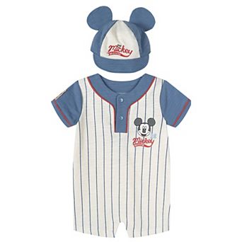Disney Mickey Mouse 2 pc Baseball Romper and Hat Set