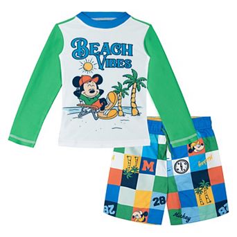 Disney's Mickey Mouse 2 pc Swimwear Rash Guard and Swim Trunks Set