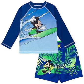 Disney's Mickey Mouse 2 pc Swimwear Rash Guard and Swim Trunks Set