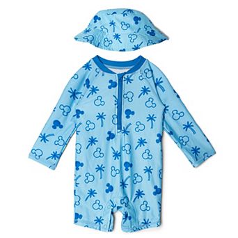 Disney's Mickey Mouse Swimwear One Piece Sunsuit and Hat Set