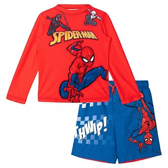 Marvel Spider-Man 2 pc Swimwear Rash Guard and Swim Trunks Set