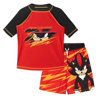 SEGA Sonic the Hedgehog 2 pc Swimwear Rash Guard and Swim Trunks Set