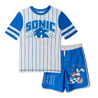 SEGA Sonic the Hedgehog 2 pc Swimwear Rash Guard and Swim Trunks Set