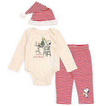 Peanuts Christmas Bodysuit Pants and Hat Set