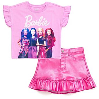 Barbie Sequin T-Shirt and Iridescent Metallic Skirt Set