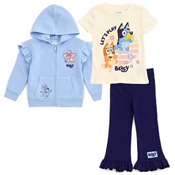 Bluey Zip-Up Hoodie T-Shirt and Pants Set