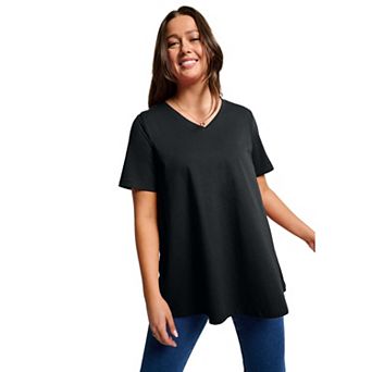 Woman Within Plus Size Built-In Bra V-Neck Short-Sleeve Tee