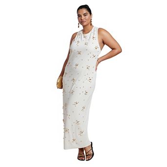 ELOQUII Women's Plus Size Embellished Stud Detail Maxi Dress