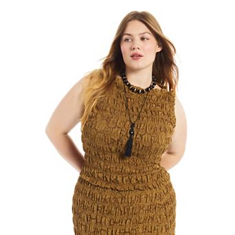 June & Vie Women's Plus Size Sleeveless Smocked Lace Knit Top