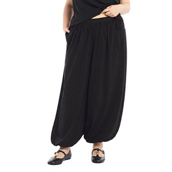 June & Vie Women's Plus Size Elastic Waist Crepe Balloon Pant