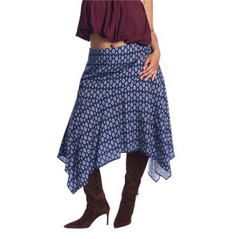 June & Vie Women's Plus Size Asymmetric Printed Skirt