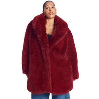 June & Vie Women's Plus Size Long Faux Fur Coat