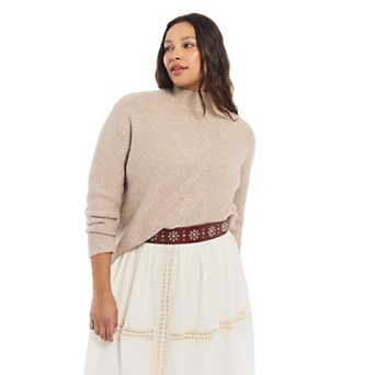 June & Vie Women's Plus Size Cable-Knit Mock Neck Sweater