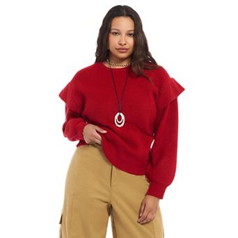 June & Vie Women's Plus Size Sleeve Detail Mock Neck Sweater