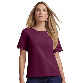 Jessica London Women's Plus Size Scallop Trim Tee
