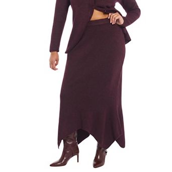 June & Vie Women's Plus Size Intarsia Knit Trumpet Maxi Skirt