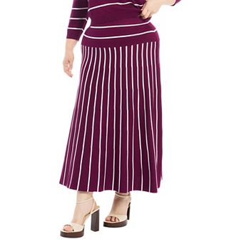 June & Vie Women's Plus Size Striped Knit Midi Skirt