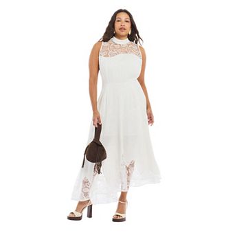 June & Vie Women's Plus Size Sleeveless Eyelet-Trim Midi Dress