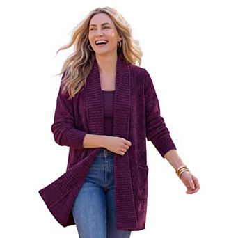 Catherines Women's Plus Size Chenille Shawl Collar Cardigan
