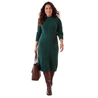 Catherines Women's Plus Size Cashmiracle Cable Stitch Mock Neck Sweater Dress