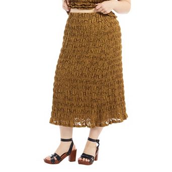June & Vie Women's Plus Size Smocked Lace Knit Midi Skirt