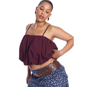 June & Vie Women's Plus Size Cropped Bubble Top