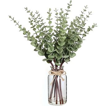 17.5" Sage Green Artificial Eucalyptus in Vase, with Faux Water, for Farmhouse Decor