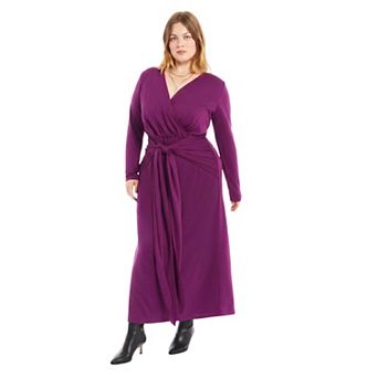 June & Vie Women's Plus Size Tie-Waist Knit Maxi Dress