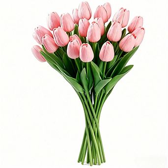 20 pc Pink Faux Tulips 13.5", Real Touch, for Home Decor & Bouquets