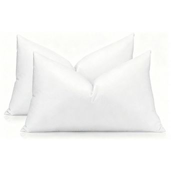 Throw Pillow Inserts, 12x20 Set of 2, Down & Feather with Cotton Cover, White, for Couch & Bed