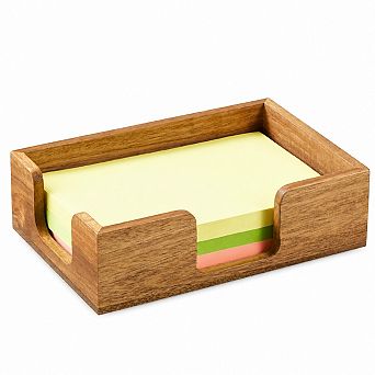 Wood Sticky Note Holder Dual Opening Acacia Wood Desk Organizer