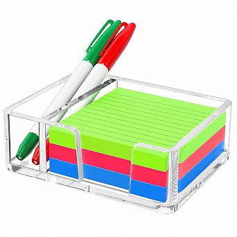 Clear Acrylic Sticky Note Holder with Pen Slot Desk Organizer